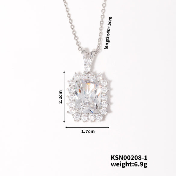 Pendant Necklace Copper U Shape Microinlaid Zircon Minimalist Geometric
