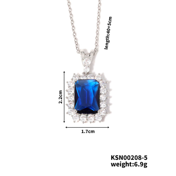 Pendant Necklace Copper U Shape Microinlaid Zircon Minimalist Geometric