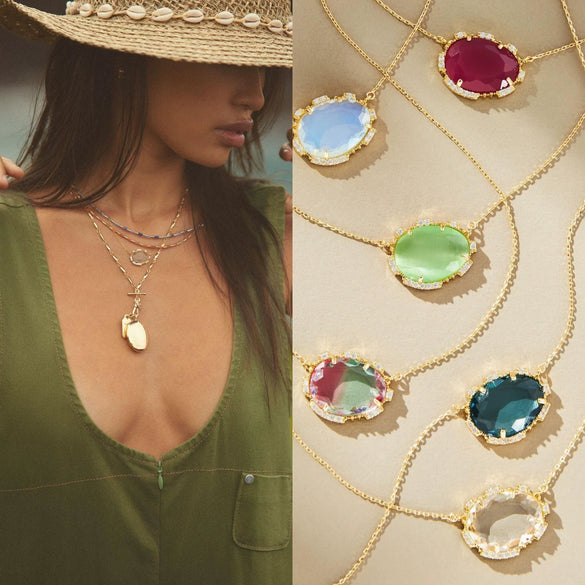 Pendant Necklace Copper Zircon Geometric Electroplated Minimalist Colorful Birthstone