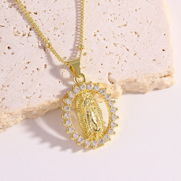 Pendant Necklace Copper Zircon Geometric Style