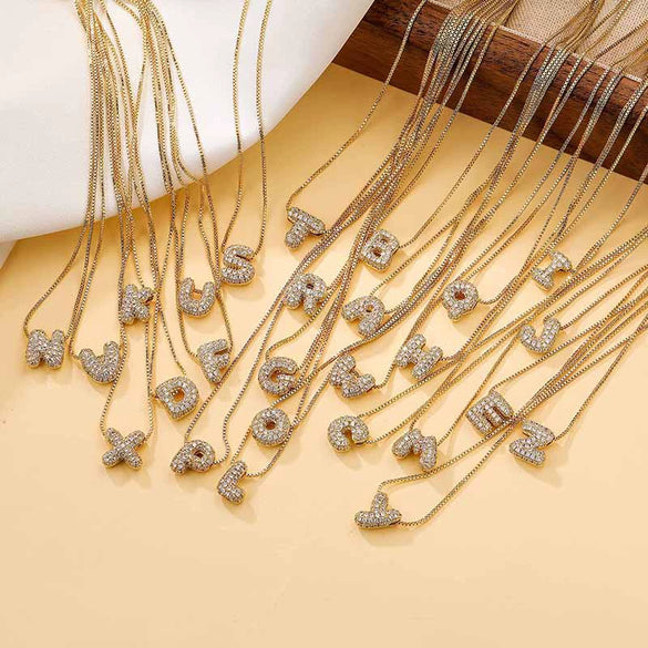 Pendant Necklace Copper Zirconia Letter Hip Hop Box Chain Women's