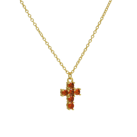 Pendant Necklace Copper Zirconium Birthstone Cross Electroplating Ochain For Women