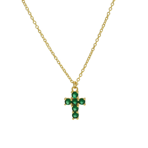 Pendant Necklace Copper Zirconium Birthstone Cross Electroplating Ochain For Women