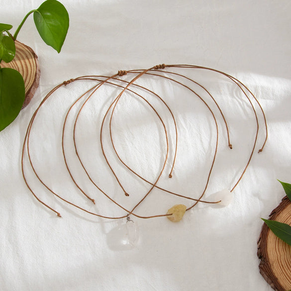 Pendant Necklace Crystal Wax Thread Stone Geometric Style
