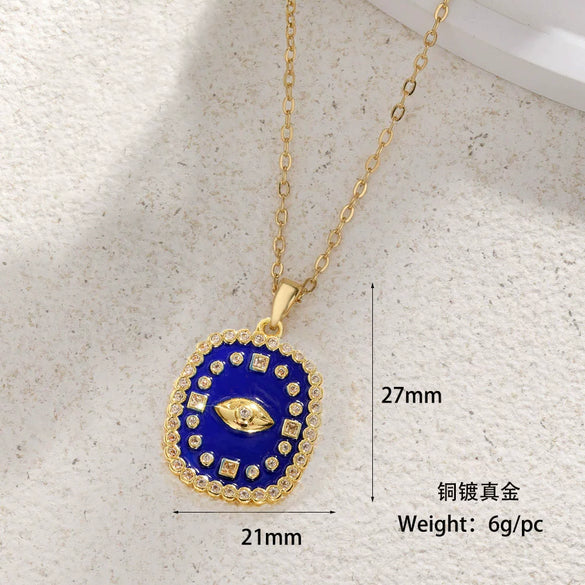 Pendant Necklace Devil's Eye Copper Inlaid Zircon Unisex O Word Chain