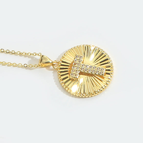 Pendant Necklace Disc Copper Mixed Gemstone Setting Electroplating Letters Numbers Text Style Unisex