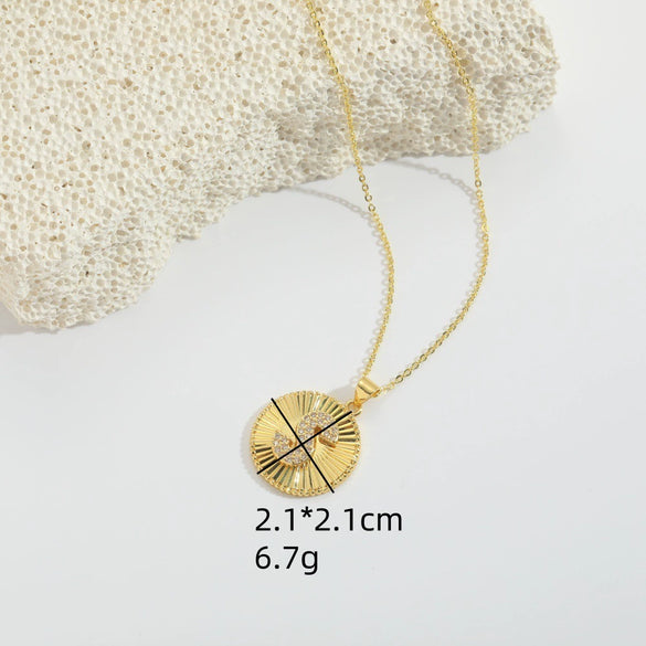 Pendant Necklace Disc Copper Mixed Gemstone Setting Electroplating Letters Numbers Text Style Unisex