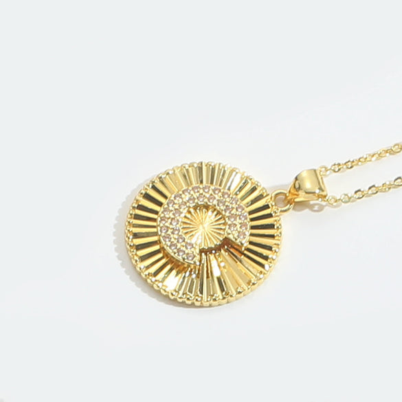 Pendant Necklace Disc Copper Mixed Gemstone Setting Electroplating Letters Numbers Text Style Unisex