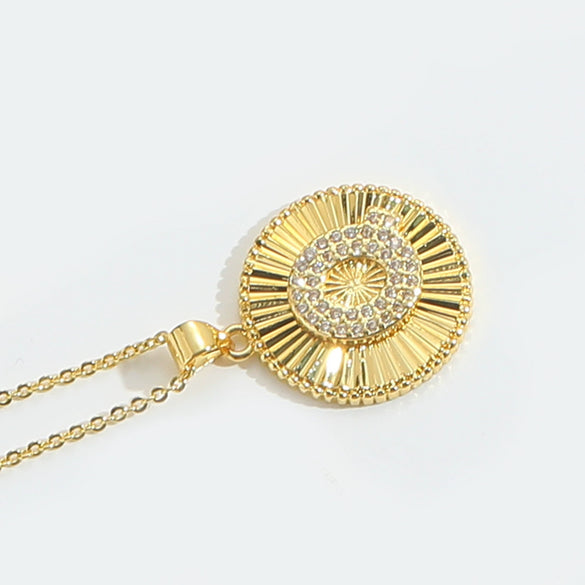 Pendant Necklace Disc Copper Mixed Gemstone Setting Electroplating Letters Numbers Text Style Unisex
