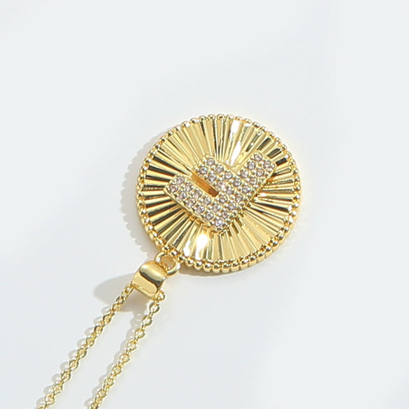Pendant Necklace Disc Copper Mixed Gemstone Setting Electroplating Letters Numbers Text Style Unisex