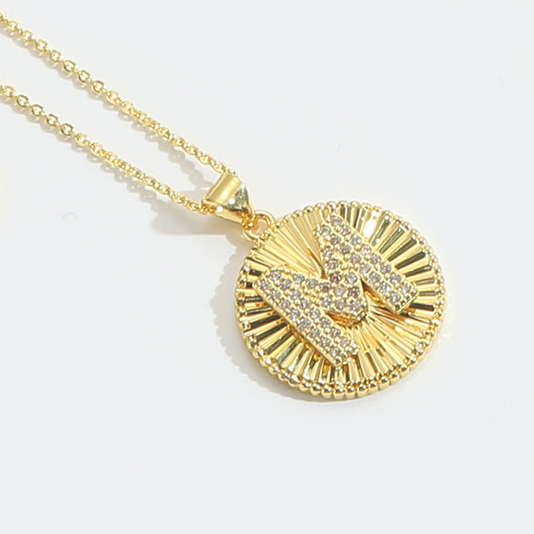 Pendant Necklace Disc Copper Mixed Gemstone Setting Electroplating Letters Numbers Text Style Unisex