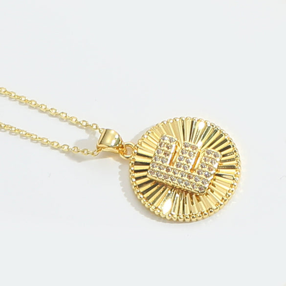 Pendant Necklace Disc Copper Mixed Gemstone Setting Electroplating Letters Numbers Text Style Unisex