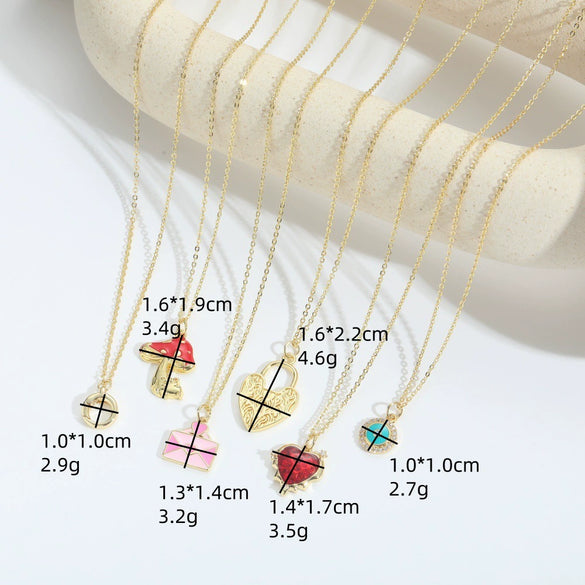 Pendant Necklace For Women Copper Geometric Shape Mixed Gemstone Setting Electroplating Heart Envelope Love Lock Design