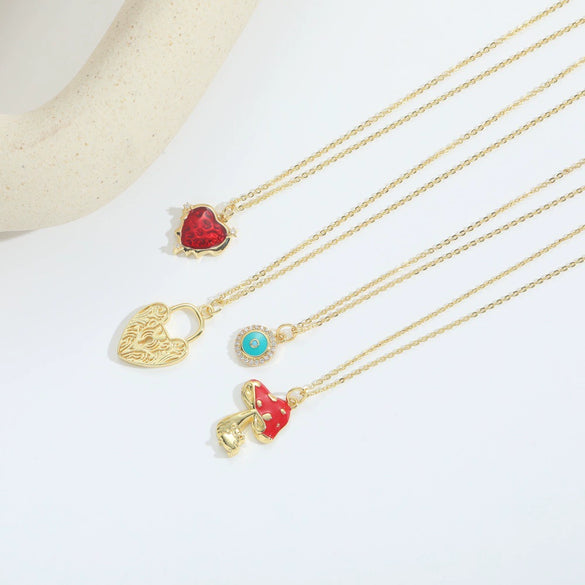 Pendant Necklace For Women Copper Geometric Shape Mixed Gemstone Setting Electroplating Heart Envelope Love Lock Design