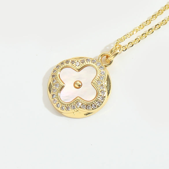 Pendant Necklace Fourleaf Clover Geometric Copper Mixed Gemstone Electroplating For Women