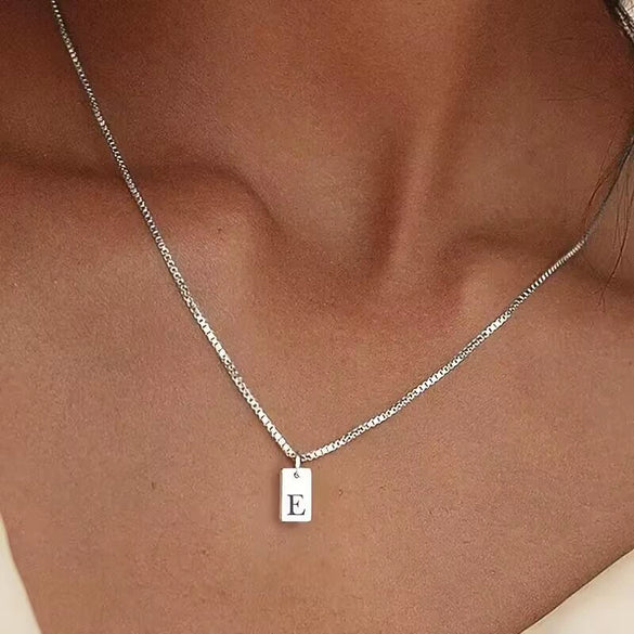 Pendant Necklace Geometric Titanium Steel Engraving Square Letter Style 14K Gold Plated