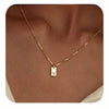 Pendant Necklace Geometric Titanium Steel Engraving Square Letter Style 14K Gold Plated