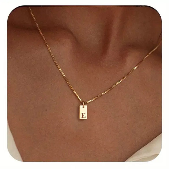 Pendant Necklace Geometric Titanium Steel Engraving Square Letter Style 14K Gold Plated