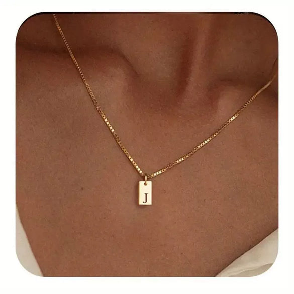 Pendant Necklace Geometric Titanium Steel Engraving Square Letter Style 14K Gold Plated