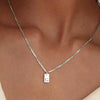 Pendant Necklace Geometric Titanium Steel Engraving Square Letter Style 14K Gold Plated