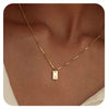 Pendant Necklace Geometric Titanium Steel Engraving Square Letter Style 14K Gold Plated