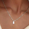 Pendant Necklace Geometric Titanium Steel Engraving Square Letter Style 14K Gold Plated