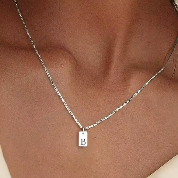Pendant Necklace Geometric Titanium Steel Engraving Square Letter Style 14K Gold Plated