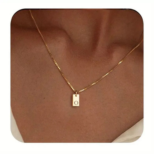 Pendant Necklace Geometric Titanium Steel Engraving Square Letter Style 14K Gold Plated