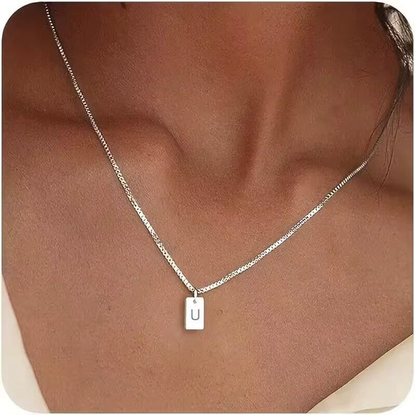 Pendant Necklace Geometric Titanium Steel Engraving Square Letter Style 14K Gold Plated