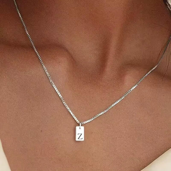 Pendant Necklace Geometric Titanium Steel Engraving Square Letter Style 14K Gold Plated