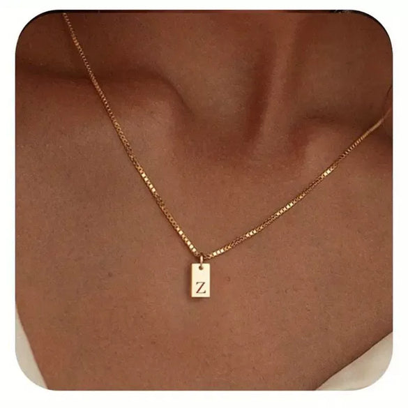 Pendant Necklace Geometric Titanium Steel Engraving Square Letter Style 14K Gold Plated