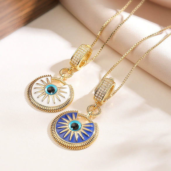 Pendant Necklace Gold Plated Copper Geometric Oil Drop Devil's Eye Retro