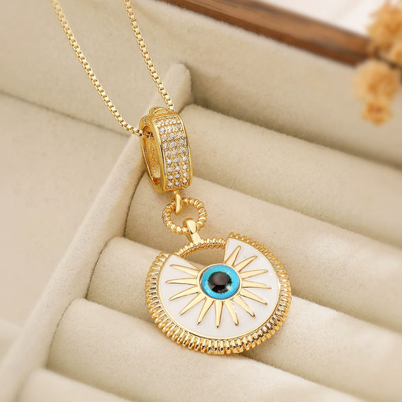 Pendant Necklace Gold Plated Copper Geometric Oil Drop Devil's Eye Retro