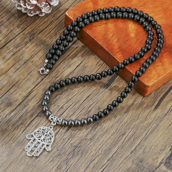 Pendant Necklace Hand Of Fatima Geometric Black Sand Black Gallstone Alloy Electroplated Unisex O Chain