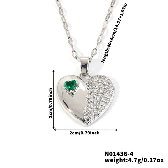Pendant Necklace Heart Shape Copper Inlaid Zircon Electroplated