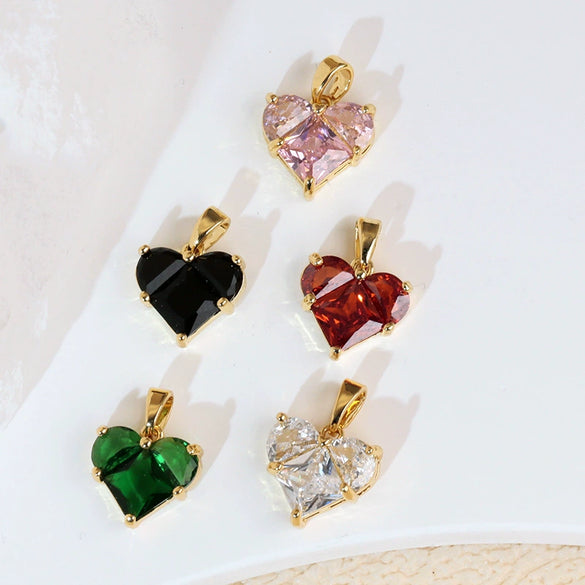 Pendant Necklace Heartshaped Copper Microinlaid Colorful Zircon Electroplating