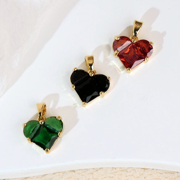 Pendant Necklace Heartshaped Copper Microinlaid Colorful Zircon Electroplating