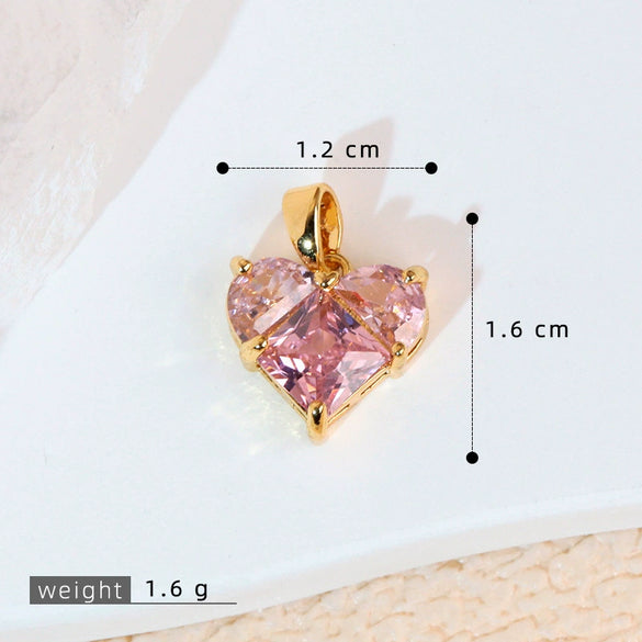 Pendant Necklace Heartshaped Copper Microinlaid Colorful Zircon Electroplating