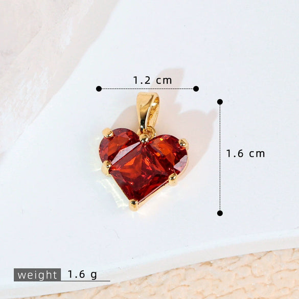 Pendant Necklace Heartshaped Copper Microinlaid Colorful Zircon Electroplating