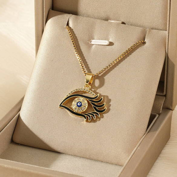 Pendant Necklace Heartshaped Devil's Eye Stainless Steel Mixed Gemstone Setting Electroplating Simple Geometric Women's