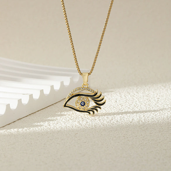 Pendant Necklace Heartshaped Devil's Eye Stainless Steel Mixed Gemstone Setting Electroplating Simple Geometric Women's