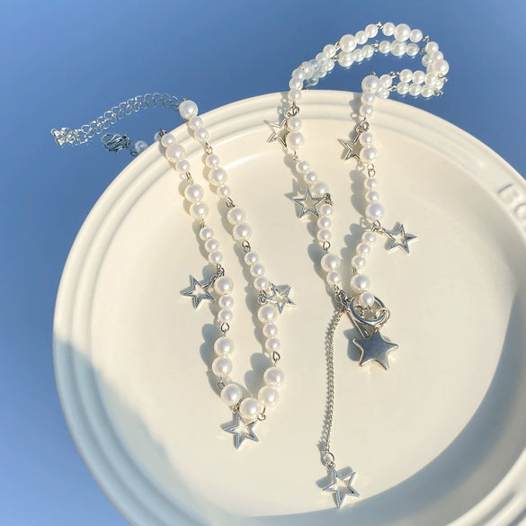 Pendant Necklace Hip Hop Star Shape Geometric Imitation Pearl Metal Zinc Alloy Iron Electroplating Ball Chain