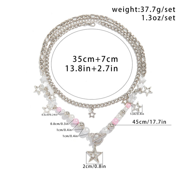 Pendant Necklace Hip Hop Star Shape Geometric Imitation Pearl Metal Zinc Alloy Iron Electroplating Ball Chain