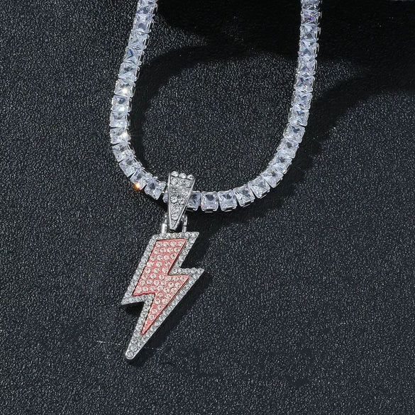 Pendant Necklace Hiphop Disco Lightning Style Copper Alloy With Diamond Geometric Design For Men And Women