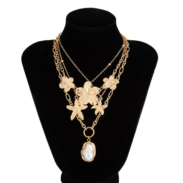 Pendant Necklace Imitation Pearl Alloy Star Flower Electroplating For Women