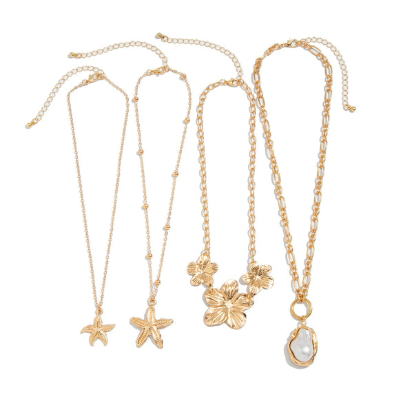 Pendant Necklace Imitation Pearl Alloy Star Flower Electroplating For Women