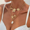 Pendant Necklace Imitation Pearl Alloy Star Flower Electroplating For Women