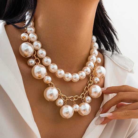 Pendant Necklace Imitation Pearl Aluminum Chain Alloy Electroplated Geometric Style Women's