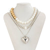 Pendant Necklace Imitation Pearl Heartshaped Geometric Electroplated Ball Chain Women's