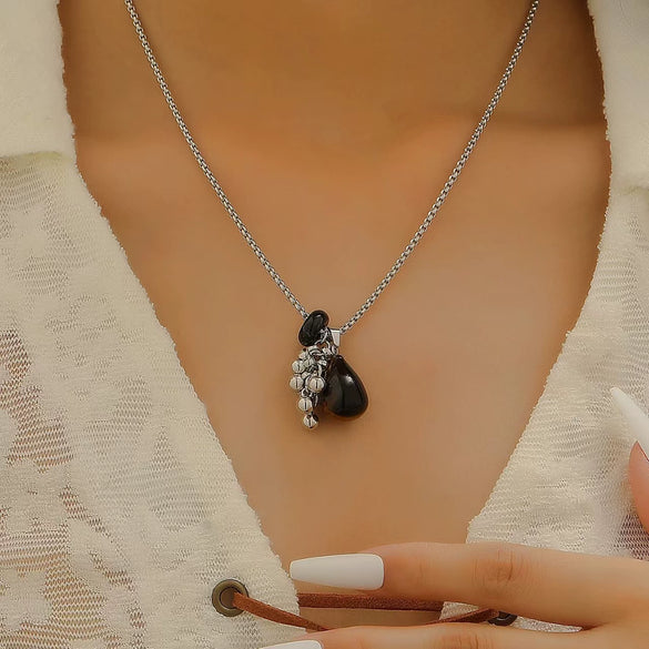 Pendant Necklace Imitation Pearl Resin Copper Drop Shape Electroplating Snake Bone Chain For Women